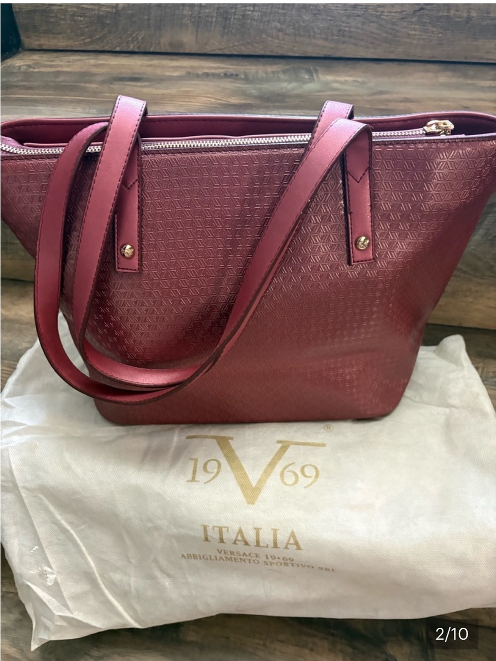 Vintage Versace 19V69 Italia Wine Red Tote with Gold Accents - Picture 2 of 10
